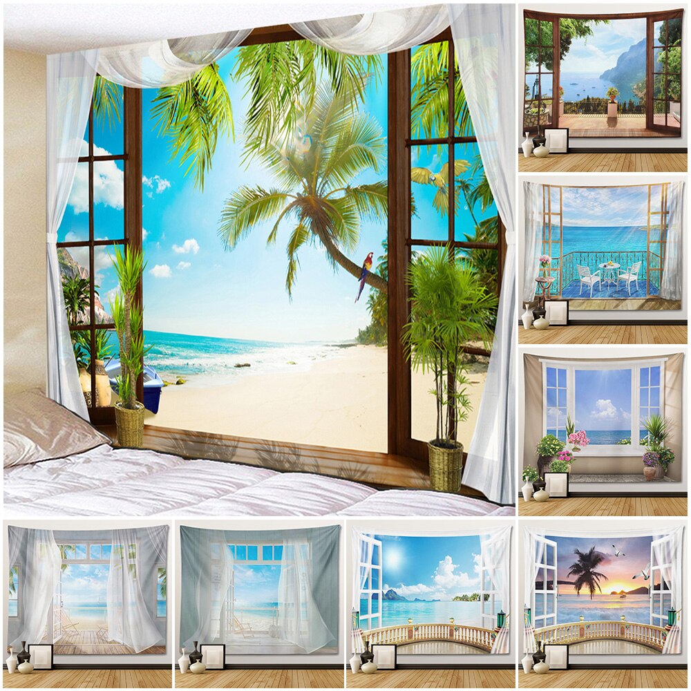 Beach Coconut Tree Scenery Tapestry Wall Hanging Trippy Wall Art Bedroom Window Decor Wall Tapestry Curtain Background Beach Coconut Tree Scenery Tapestry Wall Hanging Trippy Wall Art Bedroom Window Decor Wall Tapestry Curtain Background