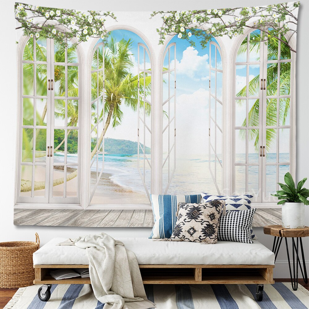 Beach Coconut Tree Scenery Tapestry Wall Hanging Trippy Wall Art Bedroom Window Decor Wall Tapestry Curtain Background Beach Coconut Tree Scenery Tapestry Wall Hanging Trippy Wall Art Bedroom Window Decor Wall Tapestry Curtain Background