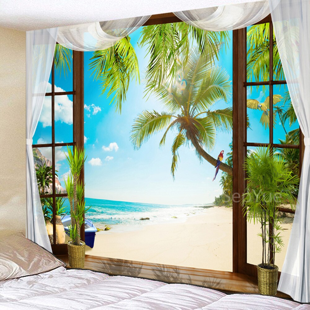 Beach Coconut Tree Scenery Tapestry Wall Hanging Trippy Wall Art Bedroom Window Decor Wall Tapestry Curtain Background Beach Coconut Tree Scenery Tapestry Wall Hanging Trippy Wall Art Bedroom Window Decor Wall Tapestry Curtain Background