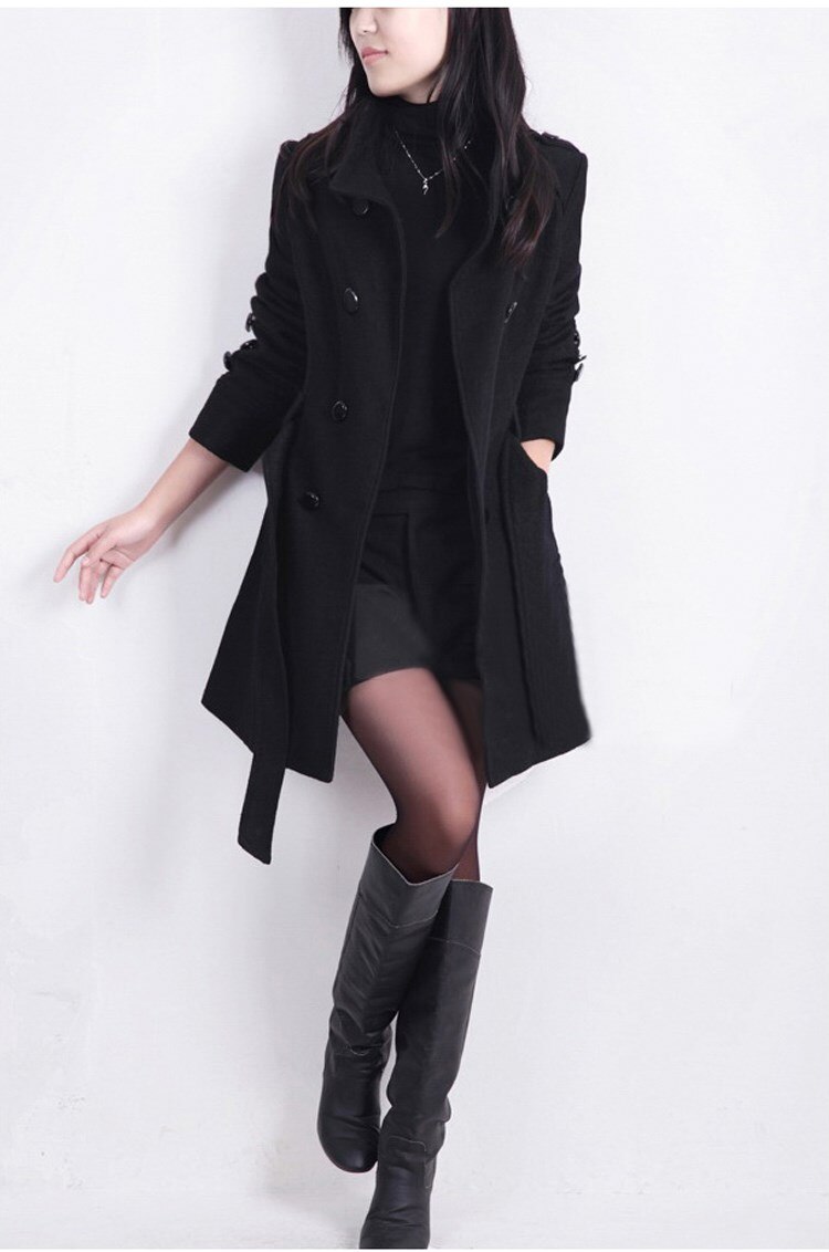 winter wool coat with belt women ladies autumn new Slim long sleeve woolen coats chic overcoat