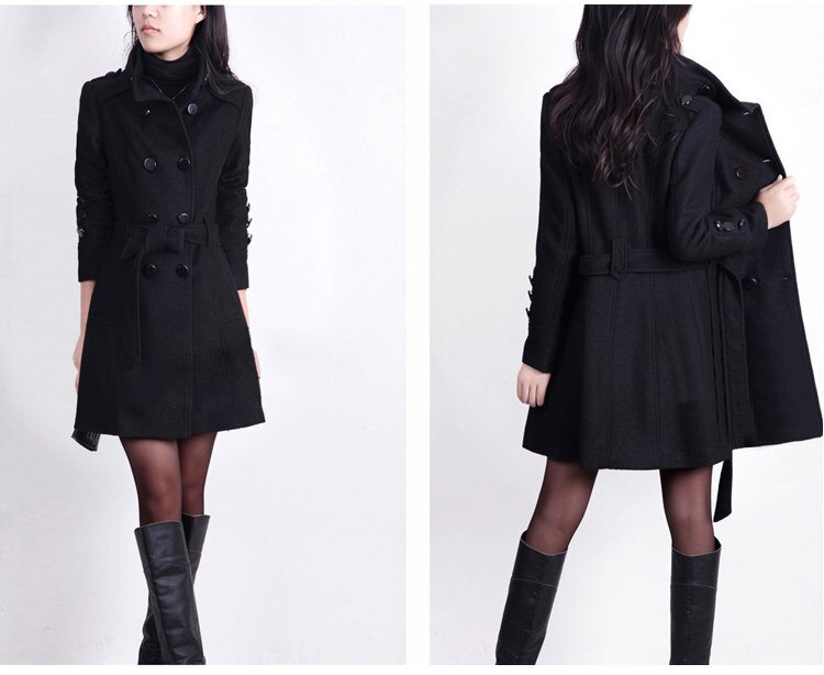 winter wool coat with belt women ladies autumn new Slim long sleeve woolen coats chic overcoat
