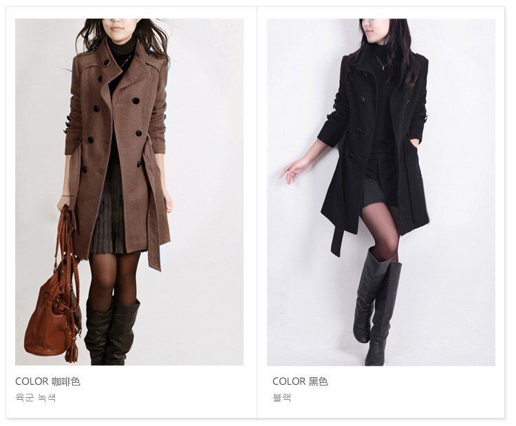 winter wool coat with belt women ladies autumn new Slim long sleeve woolen coats chic overcoat