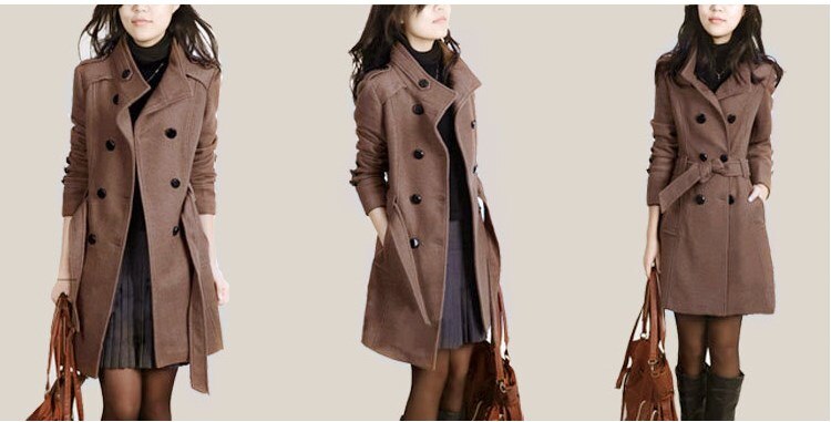 winter wool coat with belt women ladies autumn new Slim long sleeve woolen coats chic overcoat