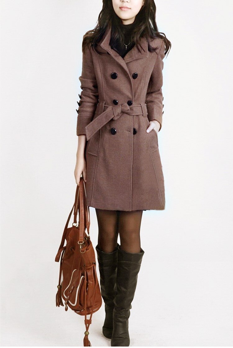 winter wool coat with belt women ladies autumn new Slim long sleeve woolen coats chic overcoat