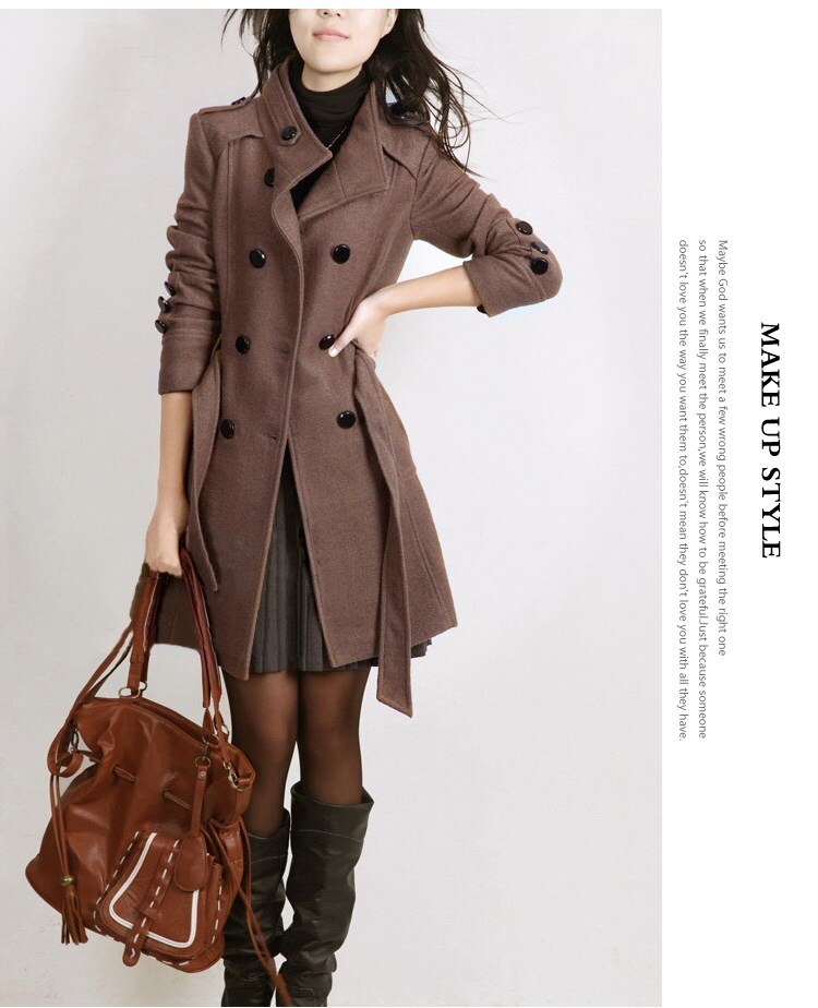 winter wool coat with belt women ladies autumn new Slim long sleeve woolen coats chic overcoat