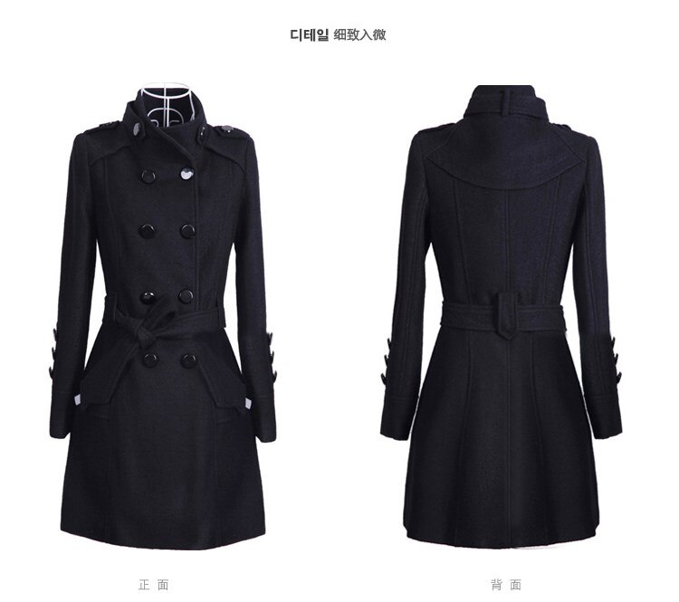 winter wool coat with belt women ladies autumn new Slim long sleeve woolen coats chic overcoat