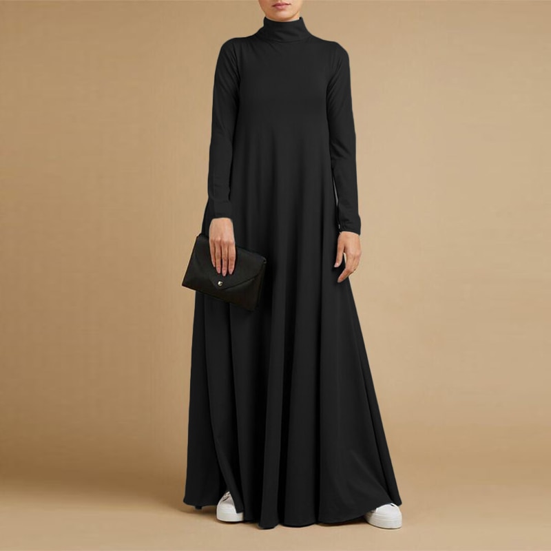 Muslim Dresses Abayas for Women Vintage Solid Maxi Dress Women's Turtleneck Sundress Casual Long Sleeve Maxi Vestidos S-5XL Muslim Dresses Abayas for Women Vintage Solid Maxi Dress Women's Turtleneck Sundress Casual Long Sleeve Maxi Vestidos S-5XL