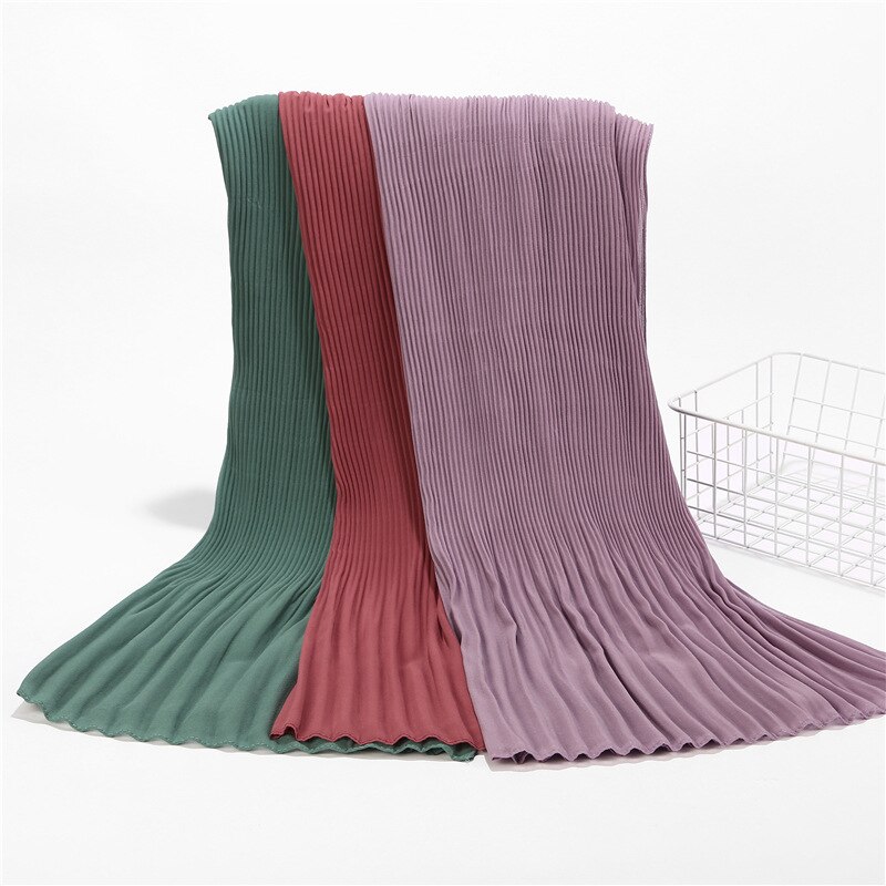2023 New 180x90CM Muslim Solid Color Folds Striped Women's Hijab Women's Fashion Oversized Shawl Scarf Ready Turban Headscarf