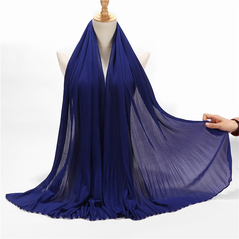 2023 New 180x90CM Muslim Solid Color Folds Striped Women's Hijab Women's Fashion Oversized Shawl Scarf Ready Turban Headscarf