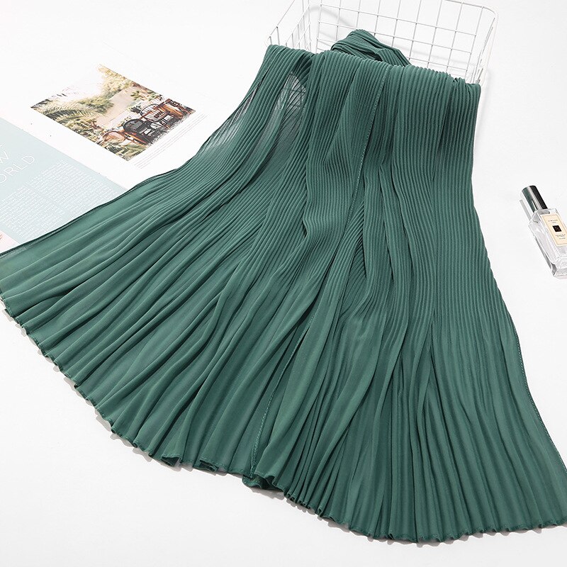 2023 New 180x90CM Muslim Solid Color Folds Striped Women's Hijab Women's Fashion Oversized Shawl Scarf Ready Turban Headscarf