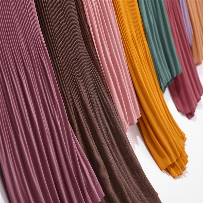2023 New 180x90CM Muslim Solid Color Folds Striped Women's Hijab Women's Fashion Oversized Shawl Scarf Ready Turban Headscarf