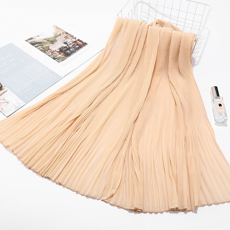 2023 New 180x90CM Muslim Solid Color Folds Striped Women's Hijab Women's Fashion Oversized Shawl Scarf Ready Turban Headscarf