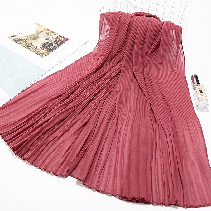 2023 New 180x90CM Muslim Solid Color Folds Striped Women's Hijab Women's Fashion Oversized Shawl Scarf Ready Turban Headscarf