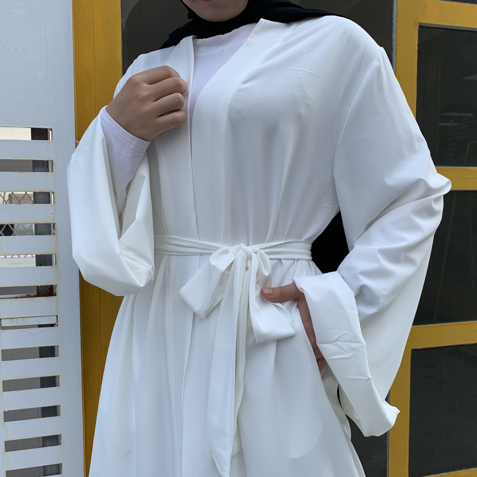 Solid Open Kaftan Dubai Abaya Turkey Kimono Cardigan Robe Muslim Hijab Dress Ramadan Abayas for Women Caftan Islamic Clothing