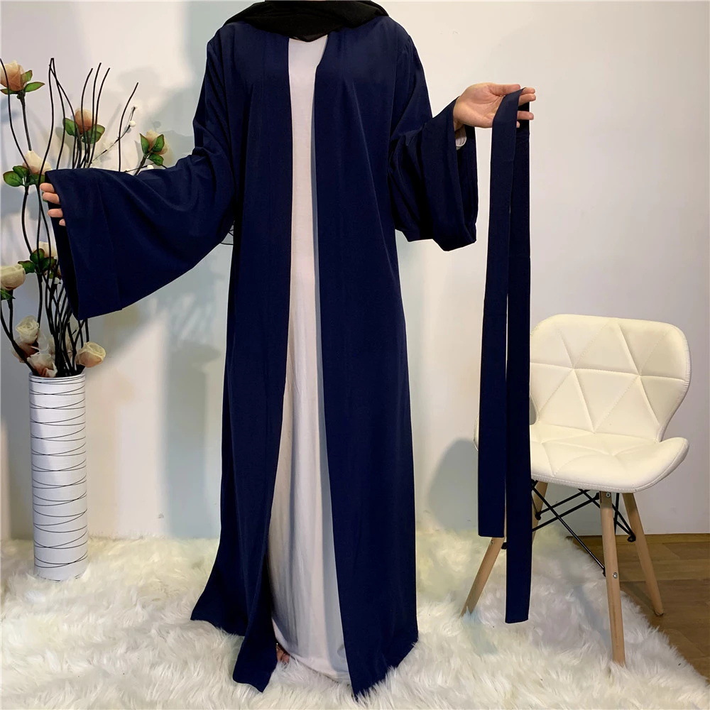 Solid Open Kaftan Dubai Abaya Turkey Kimono Cardigan Robe Muslim Hijab Dress Ramadan Abayas for Women Caftan Islamic Clothing