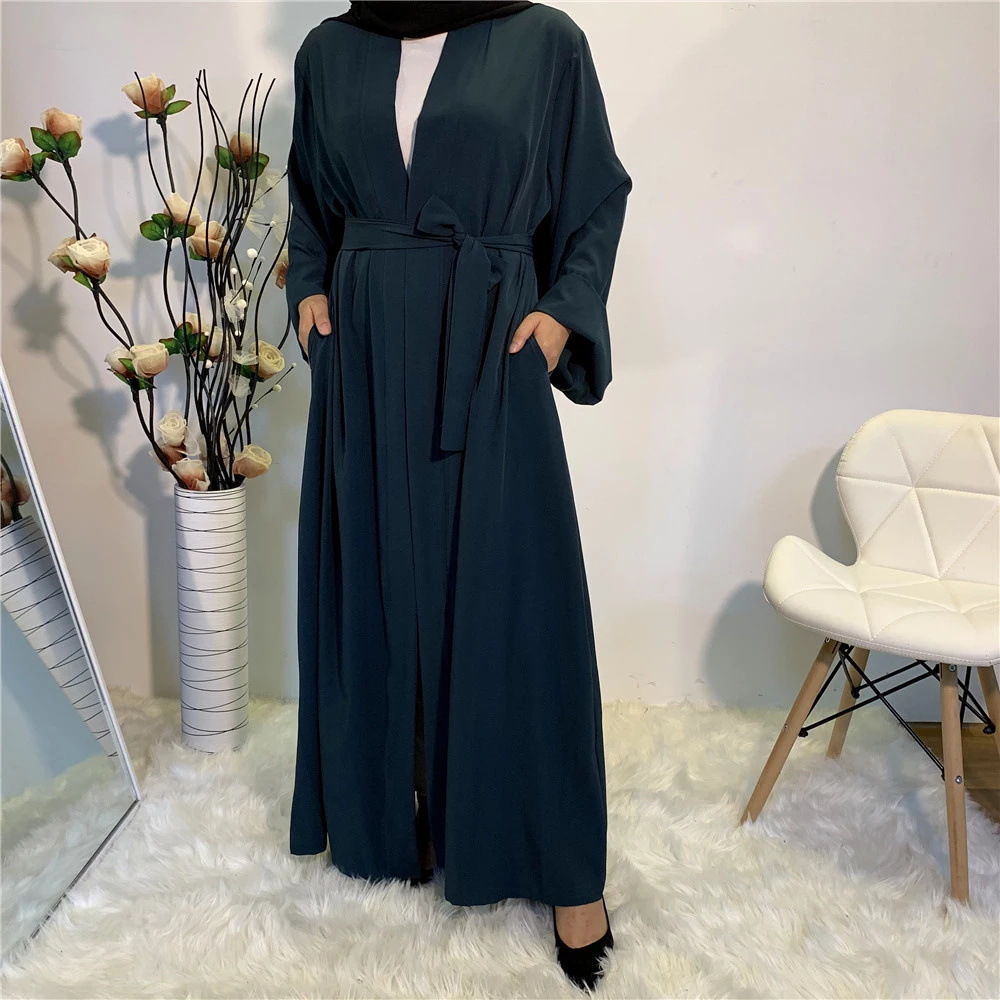 Solid Open Kaftan Dubai Abaya Turkey Kimono Cardigan Robe Muslim Hijab Dress Ramadan Abayas for Women Caftan Islamic Clothing