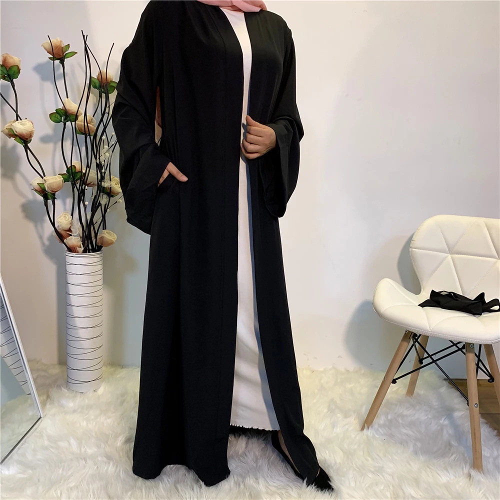 Solid Open Kaftan Dubai Abaya Turkey Kimono Cardigan Robe Muslim Hijab Dress Ramadan Abayas for Women Caftan Islamic Clothing