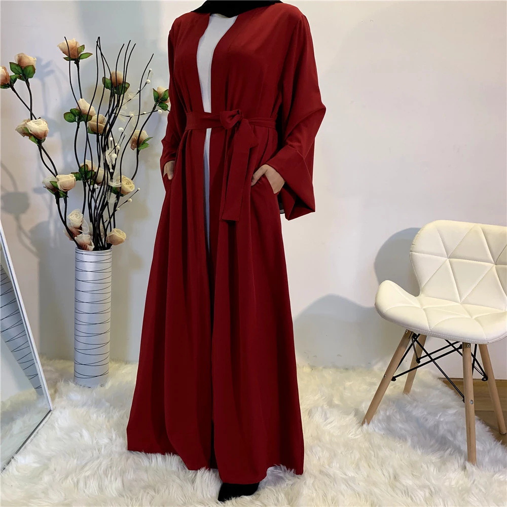 Solid Open Kaftan Dubai Abaya Turkey Kimono Cardigan Robe Muslim Hijab Dress Ramadan Abayas for Women Caftan Islamic Clothing