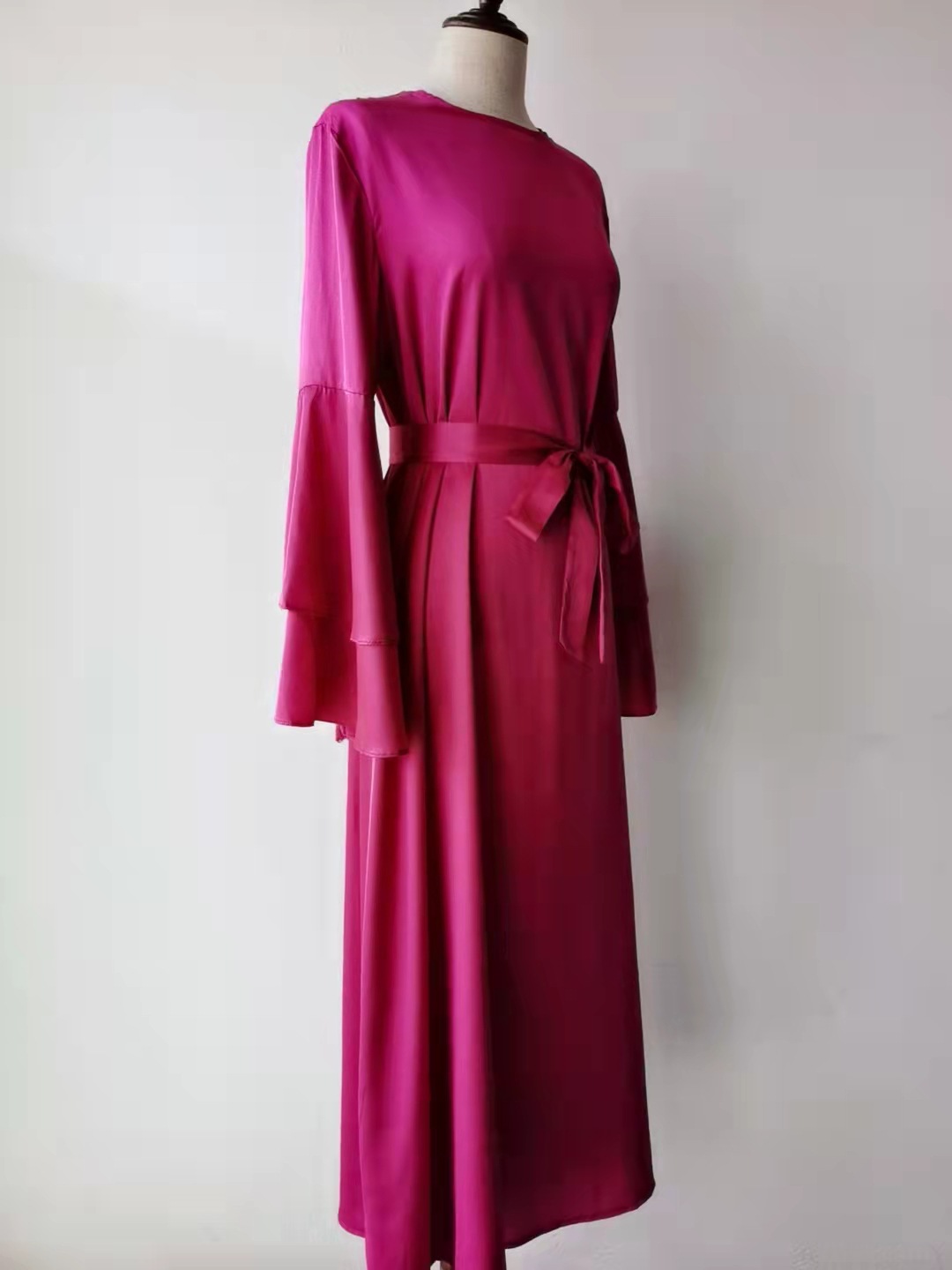 Women Islam Clothing Ramadan Eid Satin Hijab Dress Dubai Abaya Turkey Summer Flare Sleeve Muslim Fashion Maxi Dresses for Kaftan