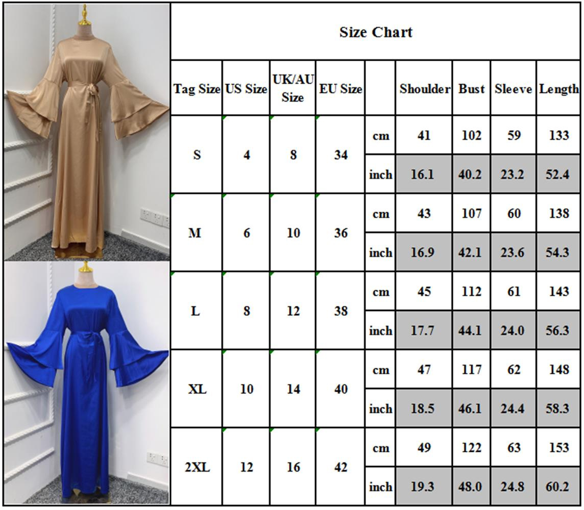 Women Islam Clothing Ramadan Eid Satin Hijab Dress Dubai Abaya Turkey Summer Flare Sleeve Muslim Fashion Maxi Dresses for Kaftan
