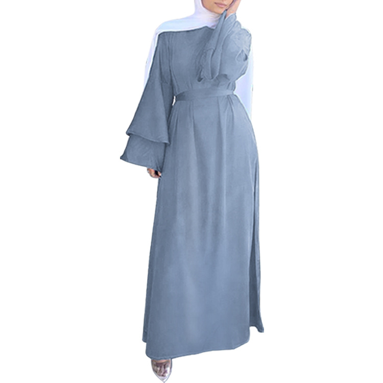 Women Islam Clothing Ramadan Eid Satin Hijab Dress Dubai Abaya Turkey Summer Flare Sleeve Muslim Fashion Maxi Dresses for Kaftan