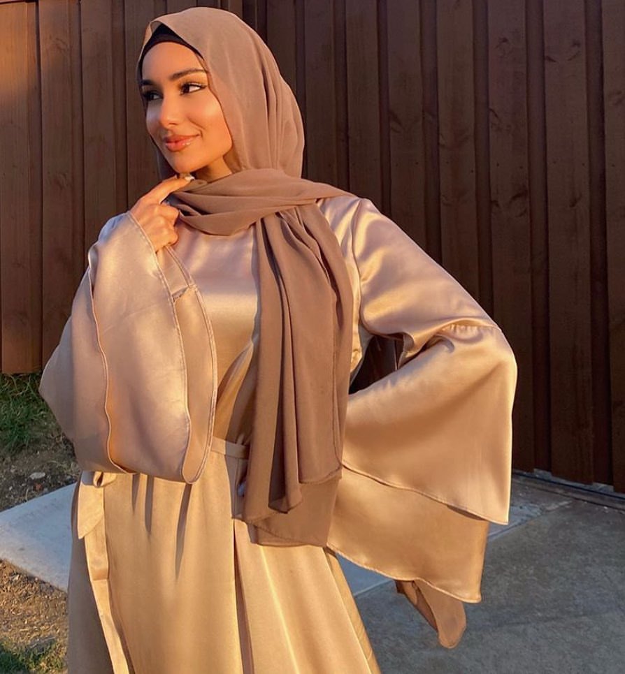 Women Islam Clothing Ramadan Eid Satin Hijab Dress Dubai Abaya Turkey Summer Flare Sleeve Muslim Fashion Maxi Dresses for Kaftan