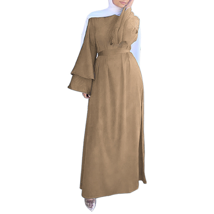Women Islam Clothing Ramadan Eid Satin Hijab Dress Dubai Abaya Turkey Summer Flare Sleeve Muslim Fashion Maxi Dresses for Kaftan