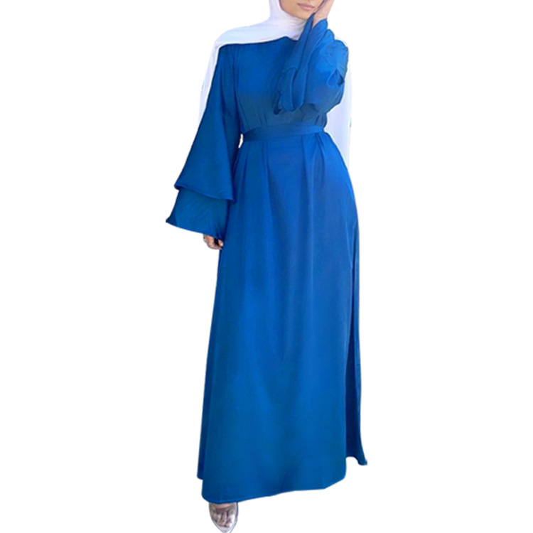 Women Islam Clothing Ramadan Eid Satin Hijab Dress Dubai Abaya Turkey Summer Flare Sleeve Muslim Fashion Maxi Dresses for Kaftan