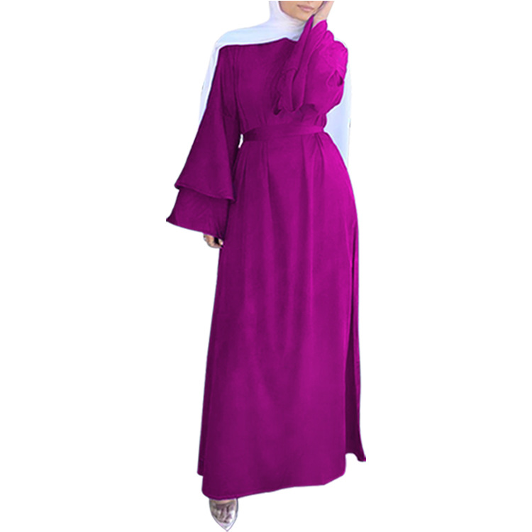 Women Islam Clothing Ramadan Eid Satin Hijab Dress Dubai Abaya Turkey Summer Flare Sleeve Muslim Fashion Maxi Dresses for Kaftan
