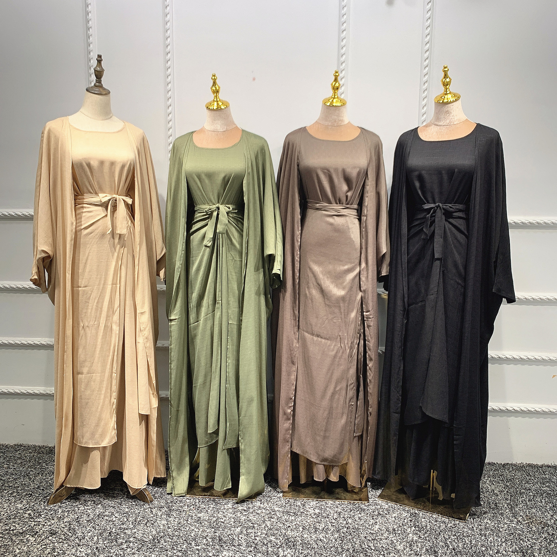 Abaya Dress Muslim 3 Piece Set Women Kimono Cardigan Hijabi Ramadan Eid Dubai Islamic Modest Caftan Matching Suits Outfits
