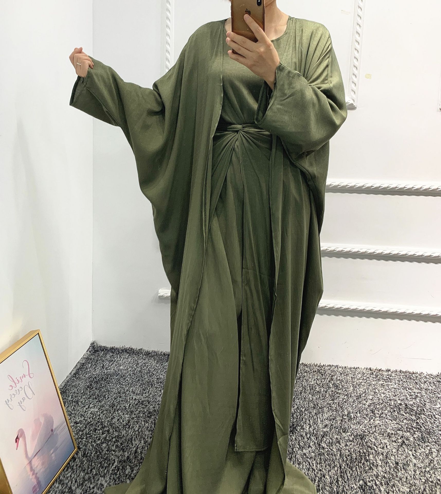 Abaya Dress Muslim 3 Piece Set Women Kimono Cardigan Hijabi Ramadan Eid Dubai Islamic Modest Caftan Matching Suits Outfits
