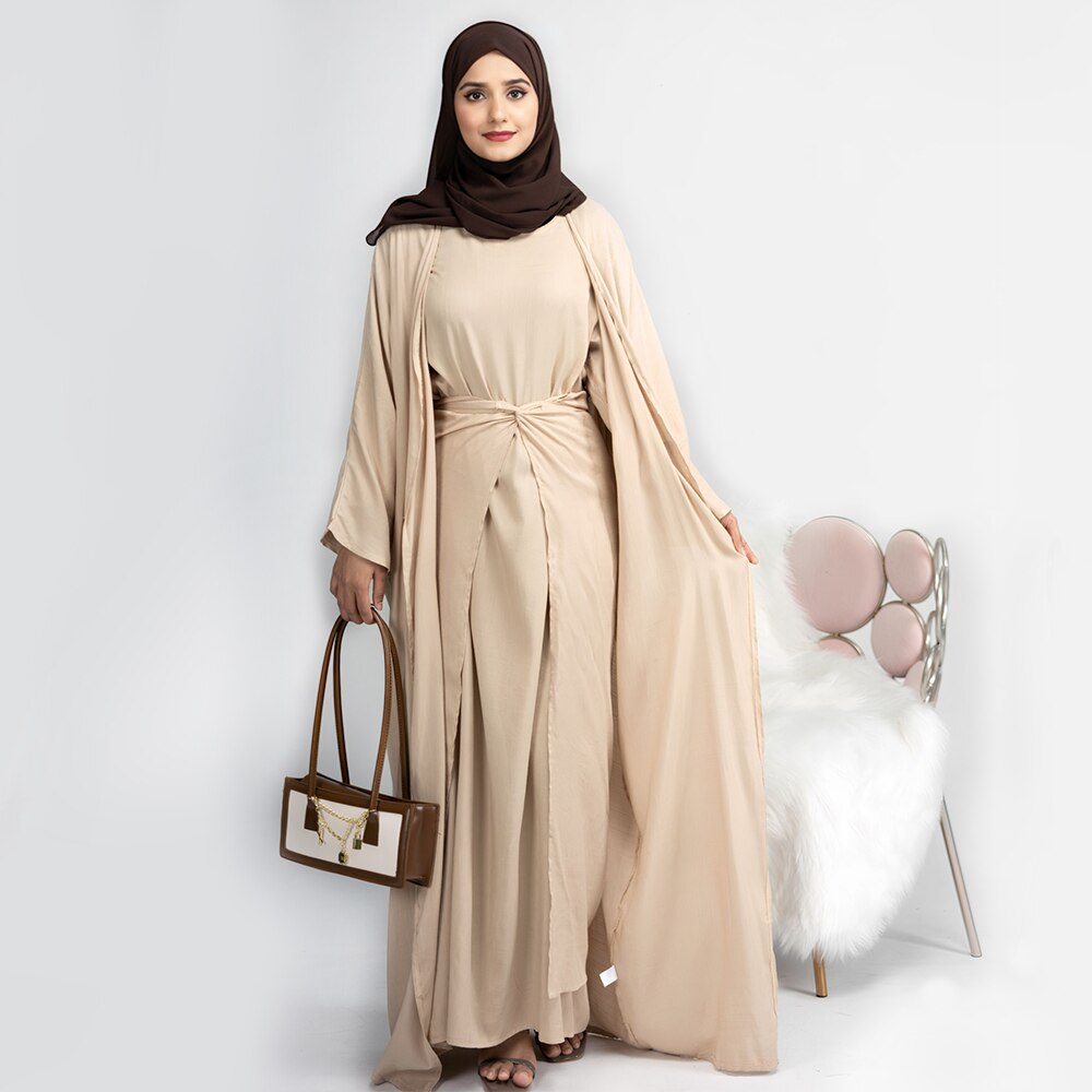 Abaya Dress Muslim 3 Piece Set Women Kimono Cardigan Hijabi Ramadan Eid Dubai Islamic Modest Caftan Matching Suits Outfits
