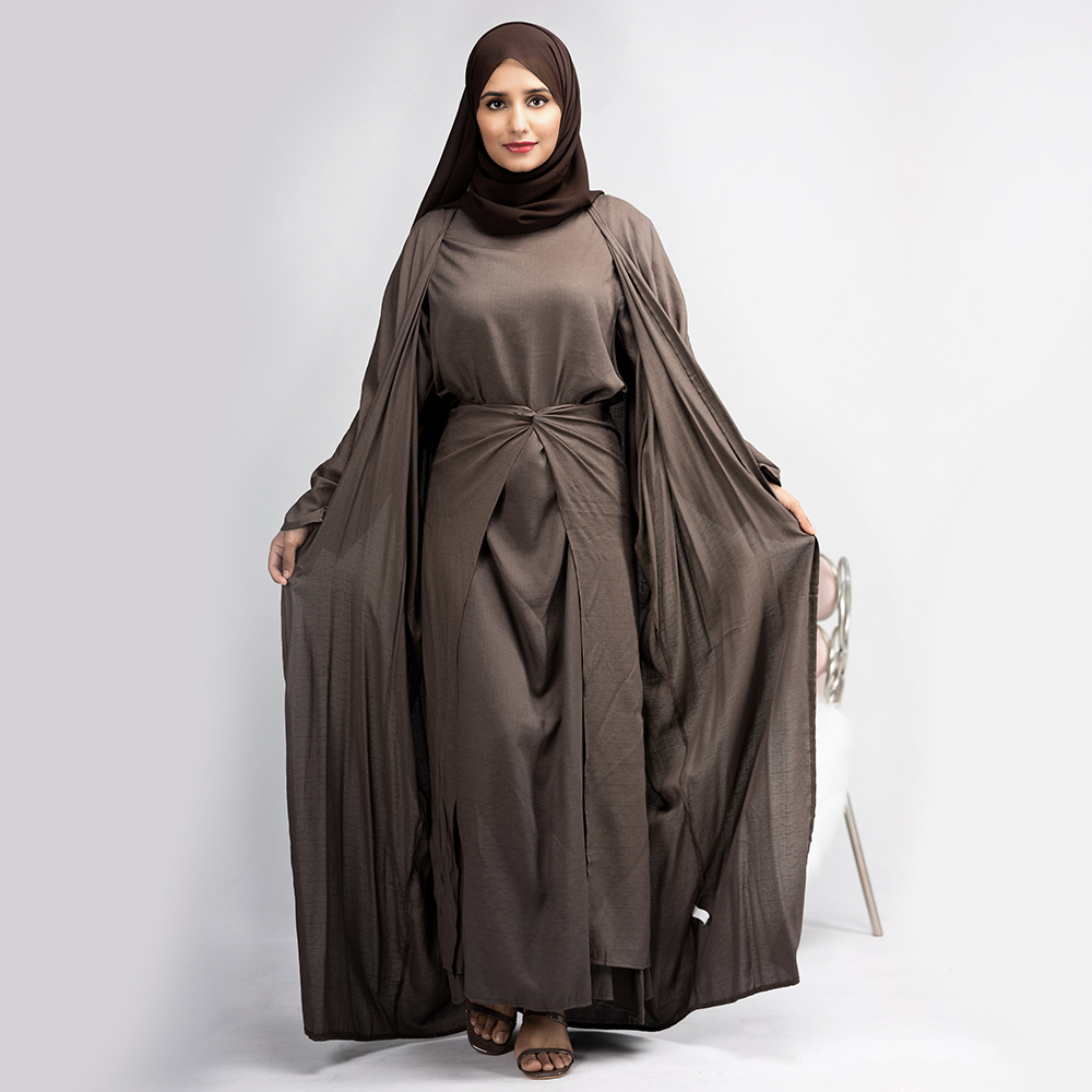 Abaya Dress Muslim 3 Piece Set Women Kimono Cardigan Hijabi Ramadan Eid Dubai Islamic Modest Caftan Matching Suits Outfits