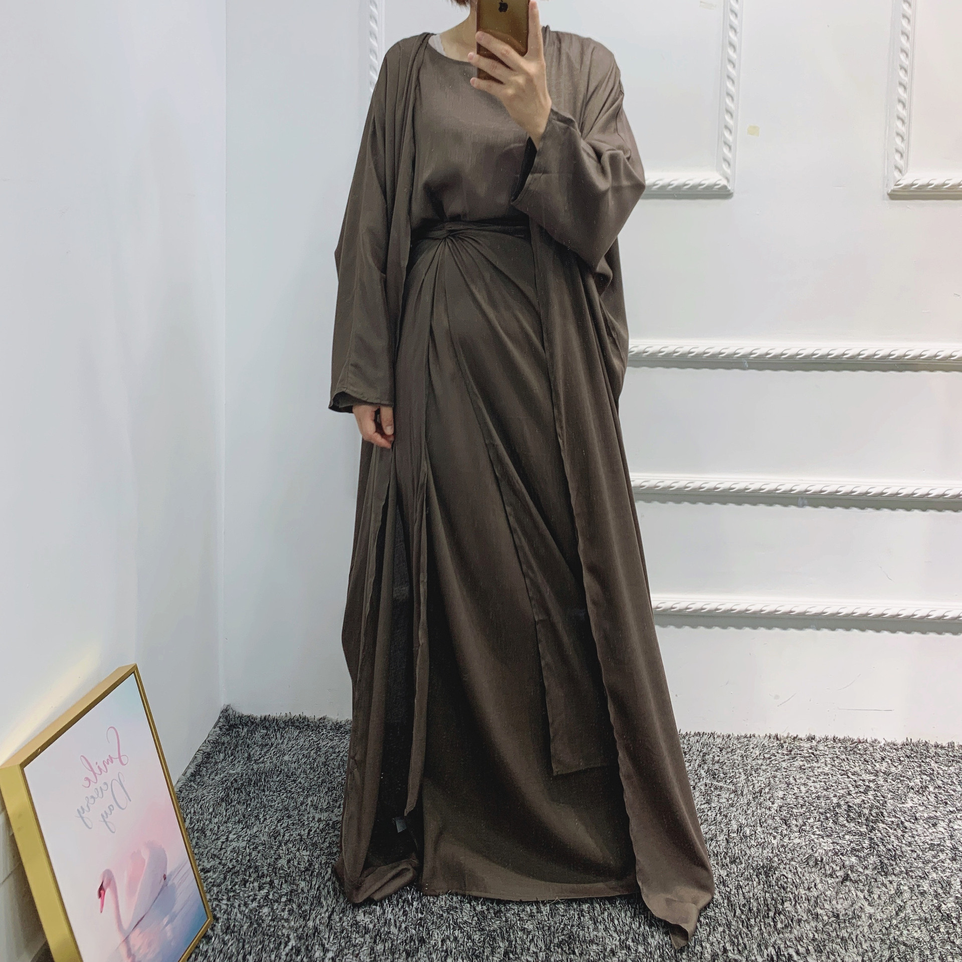 Abaya Dress Muslim 3 Piece Set Women Kimono Cardigan Hijabi Ramadan Eid Dubai Islamic Modest Caftan Matching Suits Outfits