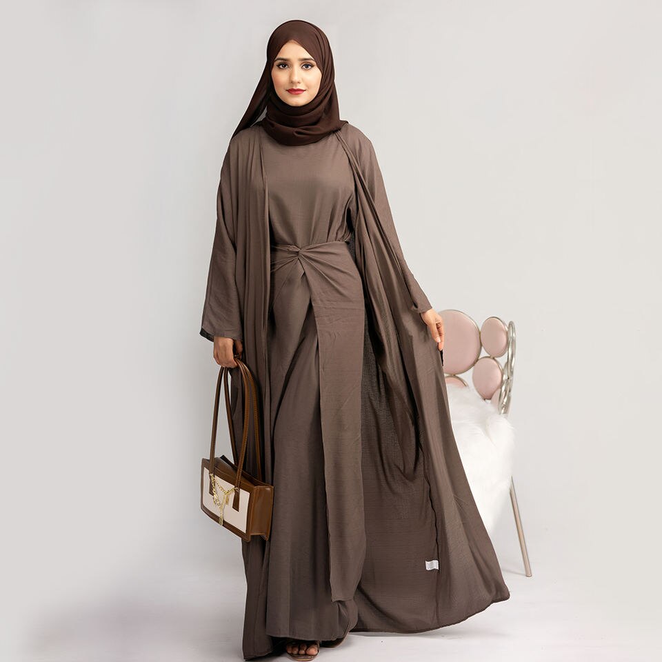 Abaya Dress Muslim 3 Piece Set Women Kimono Cardigan Hijabi Ramadan Eid Dubai Islamic Modest Caftan Matching Suits Outfits