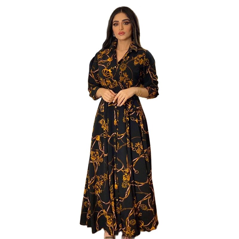 Muslim Abaya Dress Women Ramadan Print Shirt Dresses Autumn Jilbab Turkey Islamic Vestidos Elegant India Moroccan Kaftan Arab