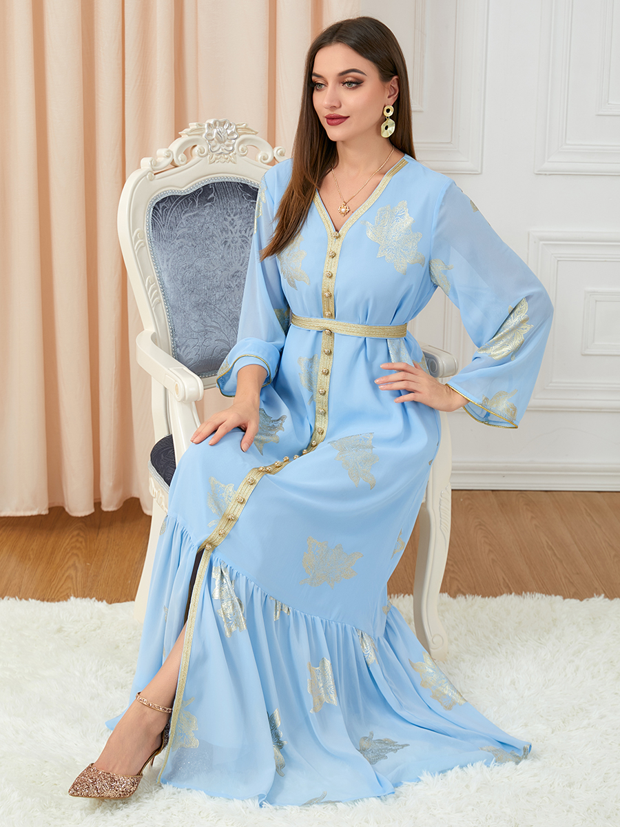 Morocco Dress For Women 2022 Autumn Muslim Abaya Fashion Dubai Abayas Iron Button Belted Kaftan Split Hem Party Dresses Vestidos