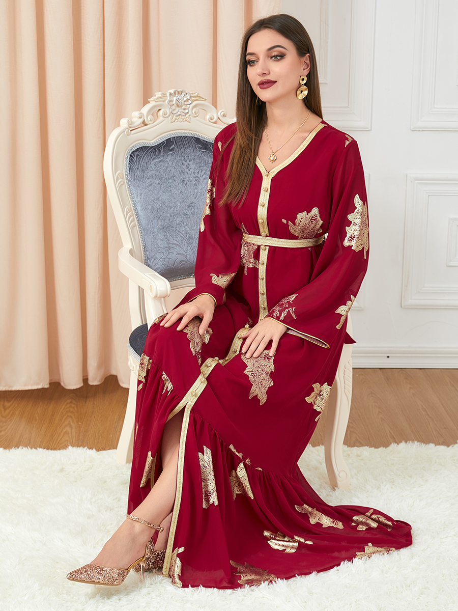 Morocco Dress For Women 2022 Autumn Muslim Abaya Fashion Dubai Abayas Iron Button Belted Kaftan Split Hem Party Dresses Vestidos