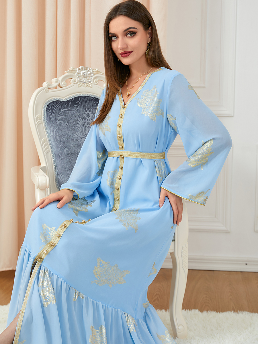 Morocco Dress For Women 2022 Autumn Muslim Abaya Fashion Dubai Abayas Iron Button Belted Kaftan Split Hem Party Dresses Vestidos