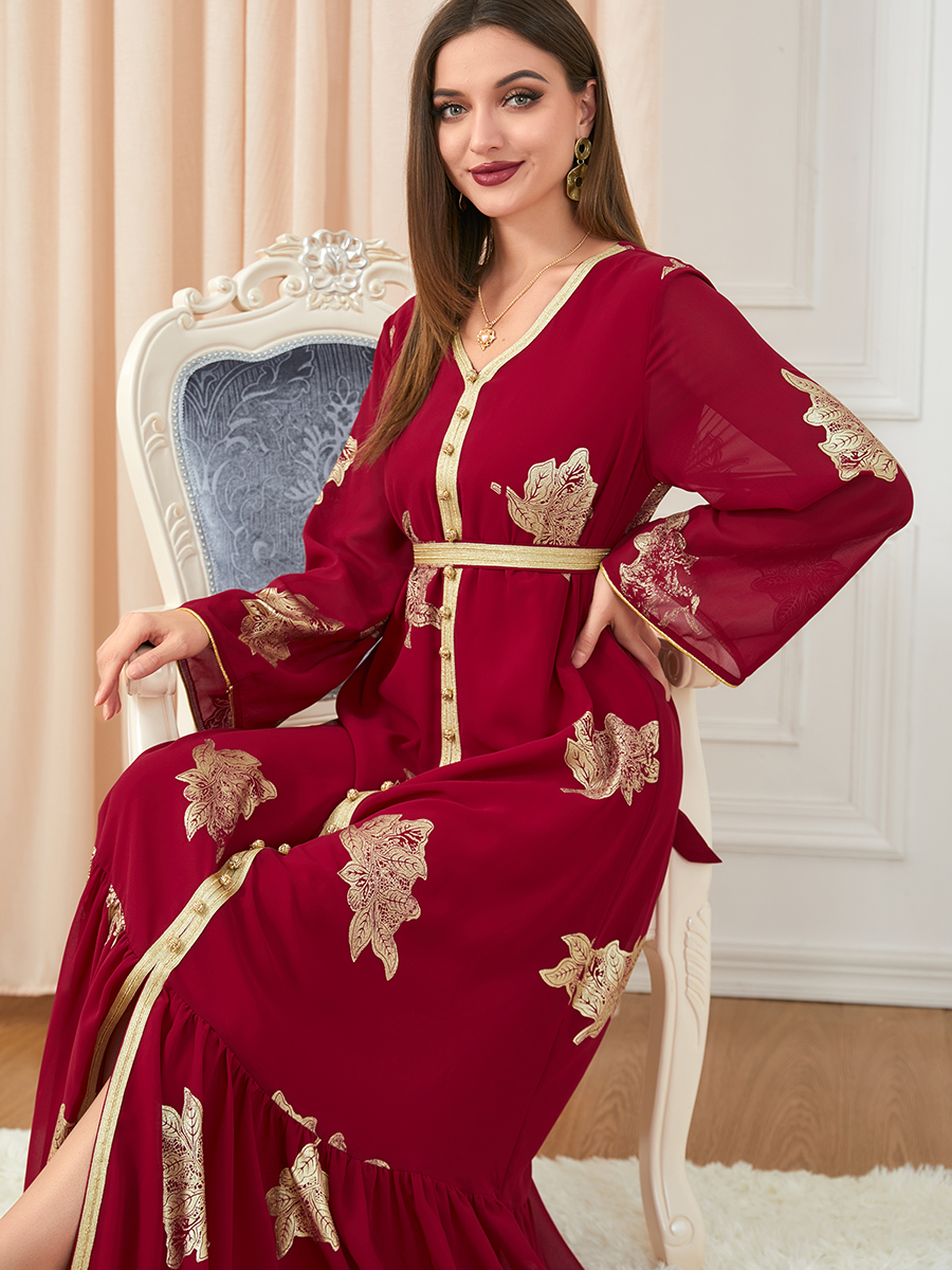 Morocco Dress For Women 2022 Autumn Muslim Abaya Fashion Dubai Abayas Iron Button Belted Kaftan Split Hem Party Dresses Vestidos