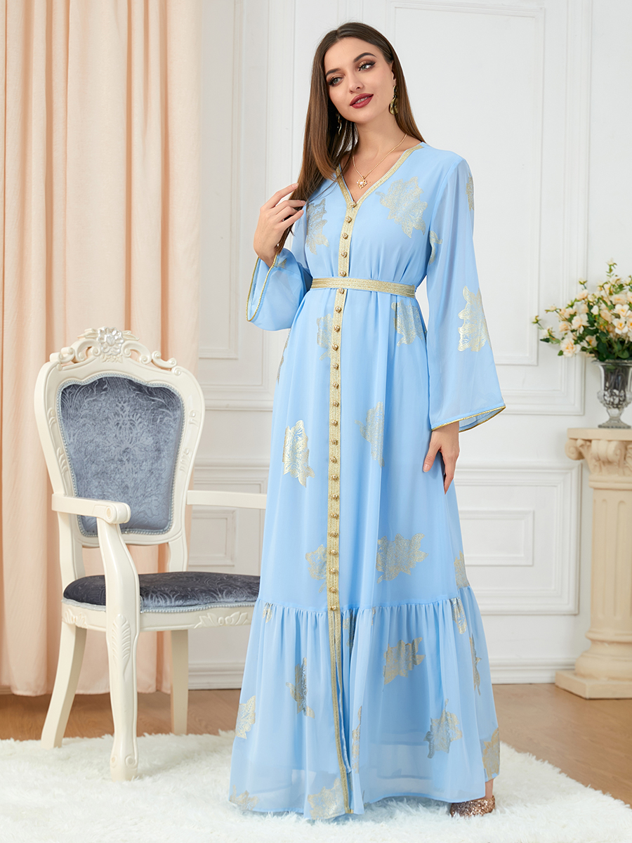 Morocco Dress For Women 2022 Autumn Muslim Abaya Fashion Dubai Abayas Iron Button Belted Kaftan Split Hem Party Dresses Vestidos