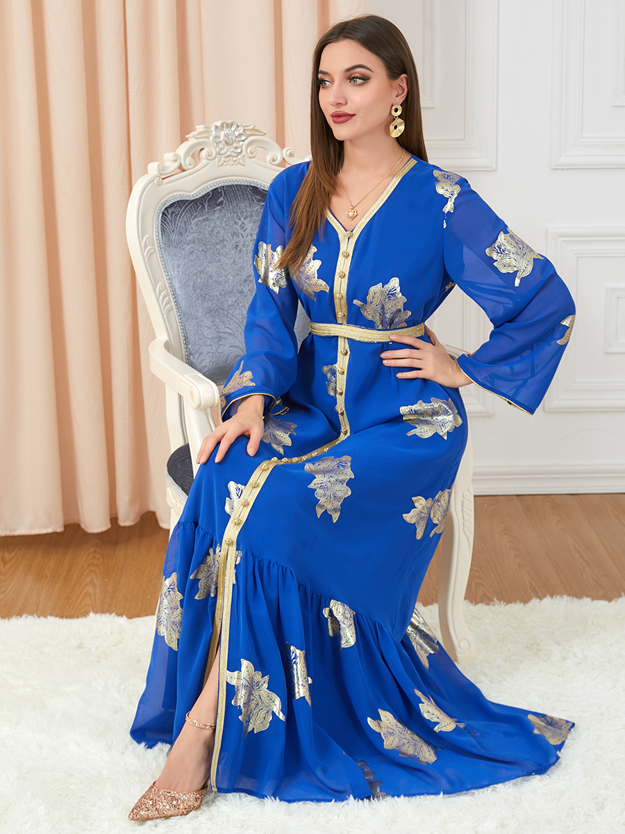 Morocco Dress For Women 2022 Autumn Muslim Abaya Fashion Dubai Abayas Iron Button Belted Kaftan Split Hem Party Dresses Vestidos