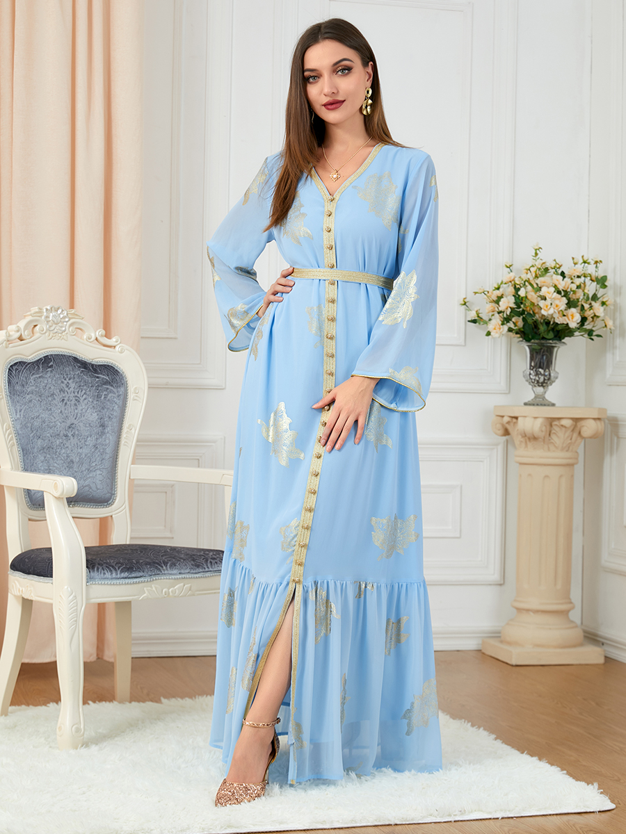 Morocco Dress For Women 2022 Autumn Muslim Abaya Fashion Dubai Abayas Iron Button Belted Kaftan Split Hem Party Dresses Vestidos