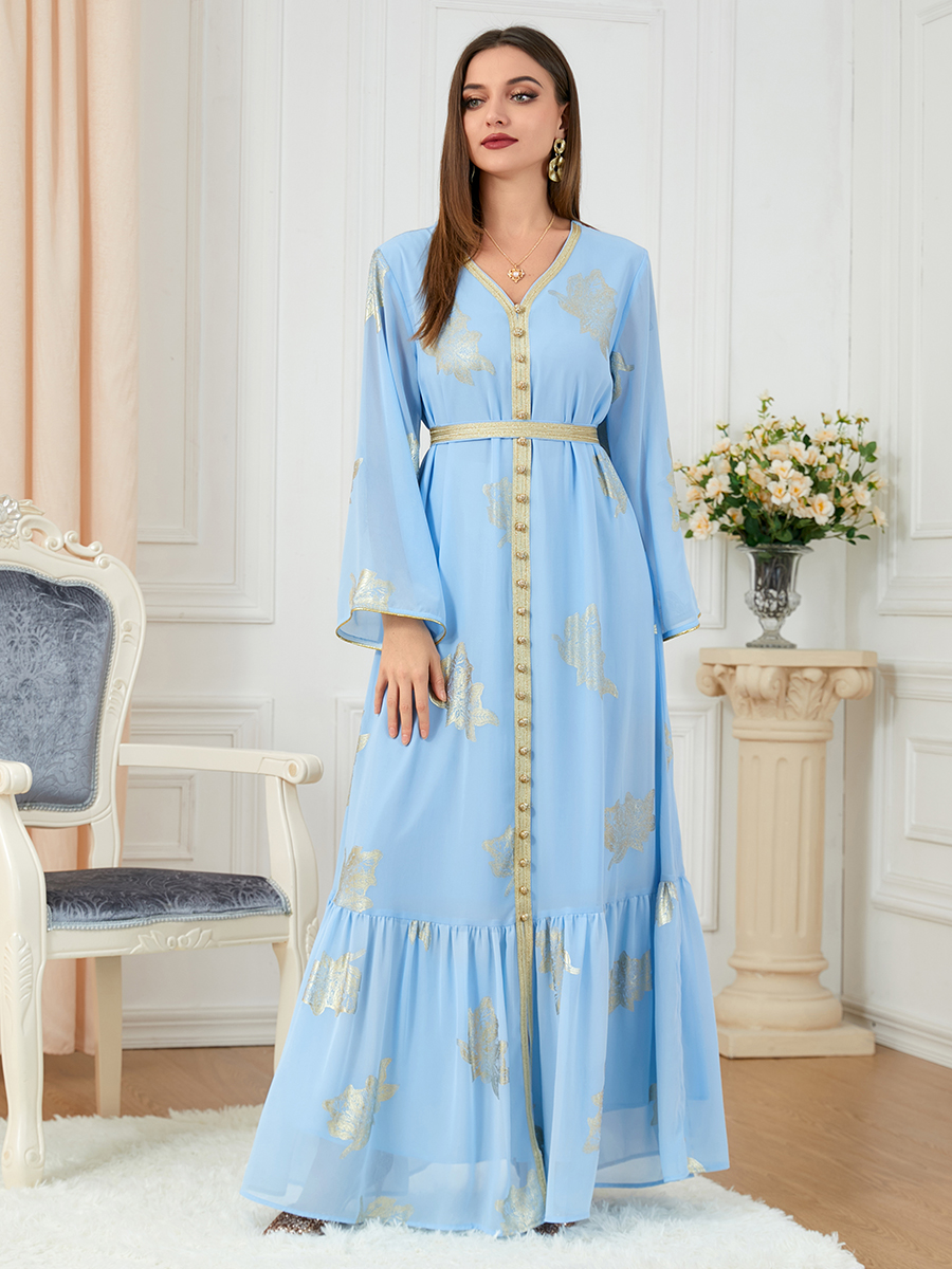 Morocco Dress For Women 2022 Autumn Muslim Abaya Fashion Dubai Abayas Iron Button Belted Kaftan Split Hem Party Dresses Vestidos