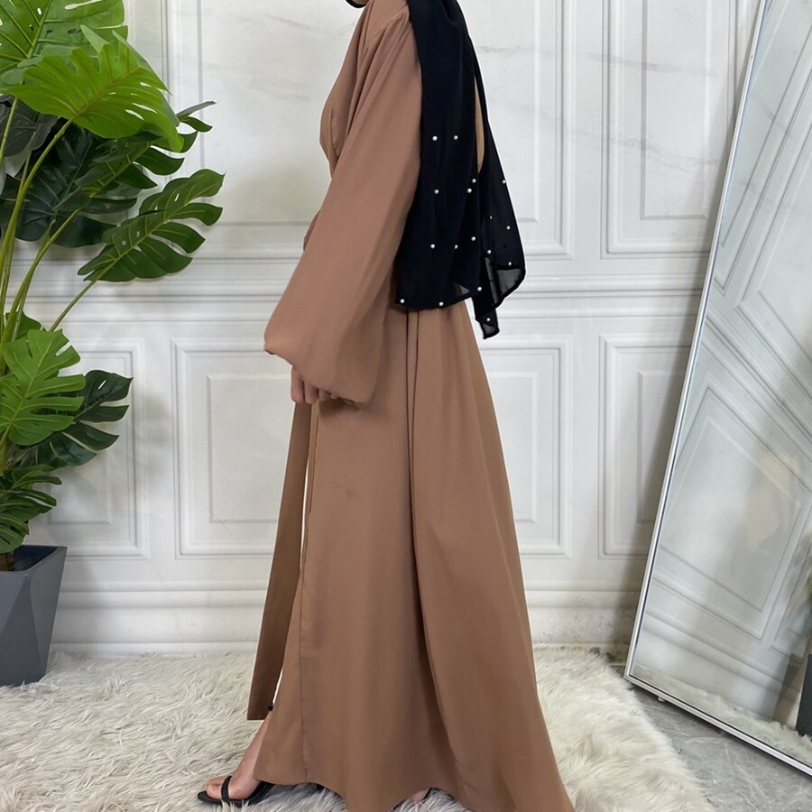 Ramadan Solid Open Abaya Women With Pockets Muslim Fashion Kimono Dubai Turkey Islam Dress Abayas For Women Cardigan Robe Femme