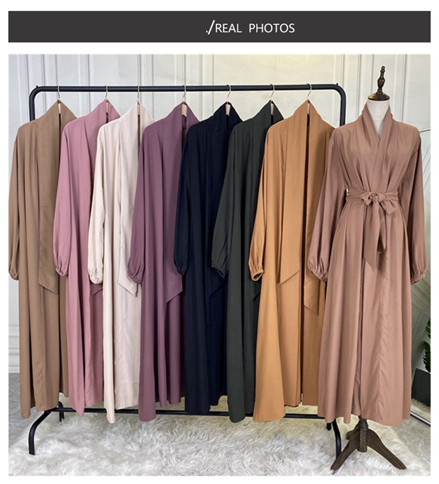 Ramadan Solid Open Abaya Women With Pockets Muslim Fashion Kimono Dubai Turkey Islam Dress Abayas For Women Cardigan Robe Femme