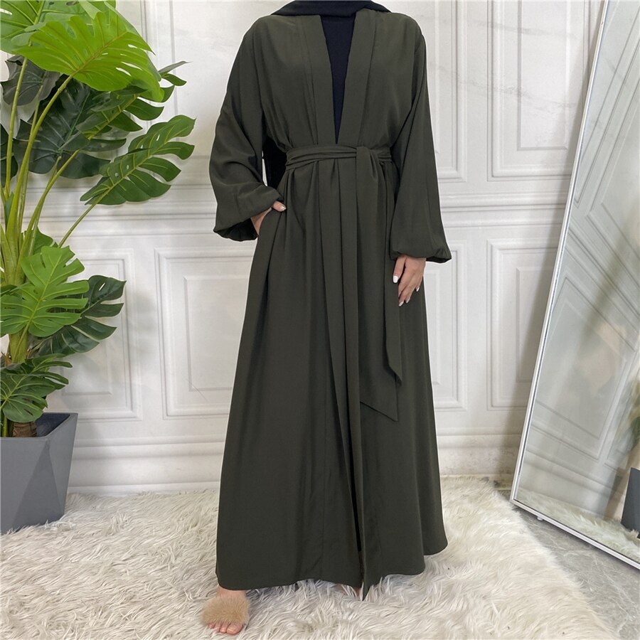 Ramadan Solid Open Abaya Women With Pockets Muslim Fashion Kimono Dubai Turkey Islam Dress Abayas For Women Cardigan Robe Femme