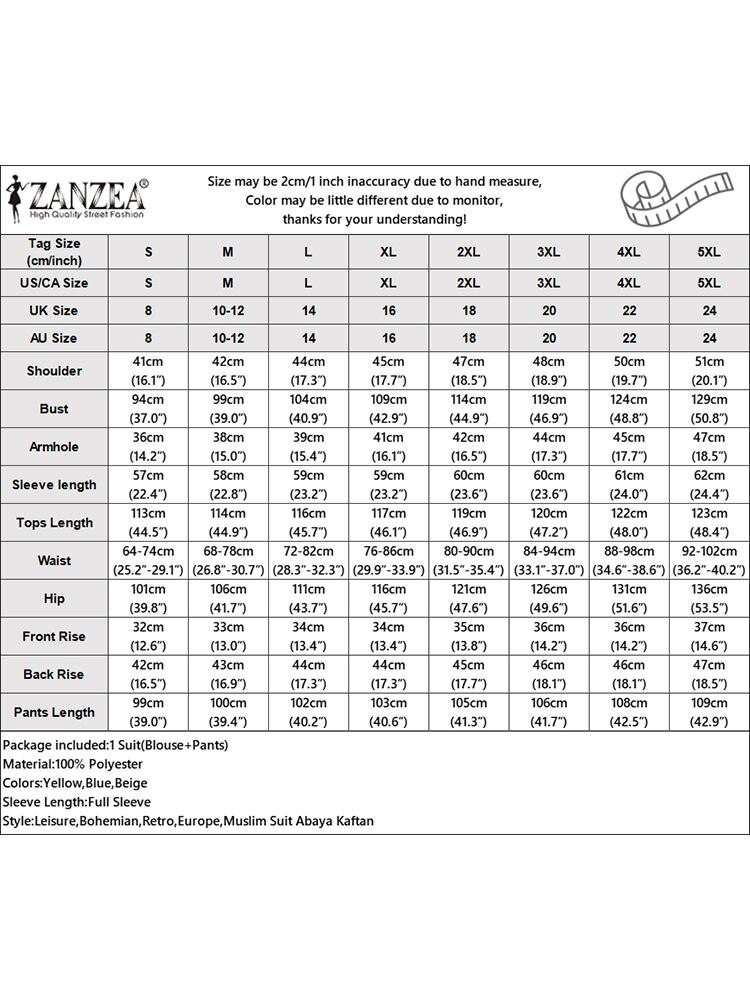 ZANZEA Fashion Muslim Sets 2PCS Long Sleeve Split Hem Tops Loose Troousers Woman Vintage Loose Urban Tracksuits 2023 Oversized ZANZEA Fashion Muslim Sets 2PCS Long Sleeve Split Hem Tops Loose Troousers Woman Vintage Loose Urban Tracksuits 2023 Oversized