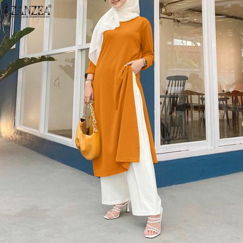 ZANZEA Fashion Muslim Sets 2PCS Long Sleeve Split Hem Tops Loose Troousers Woman Vintage Loose Urban Tracksuits 2023 Oversized ZANZEA Fashion Muslim Sets 2PCS Long Sleeve Split Hem Tops Loose Troousers Woman Vintage Loose Urban Tracksuits 2023 Oversized