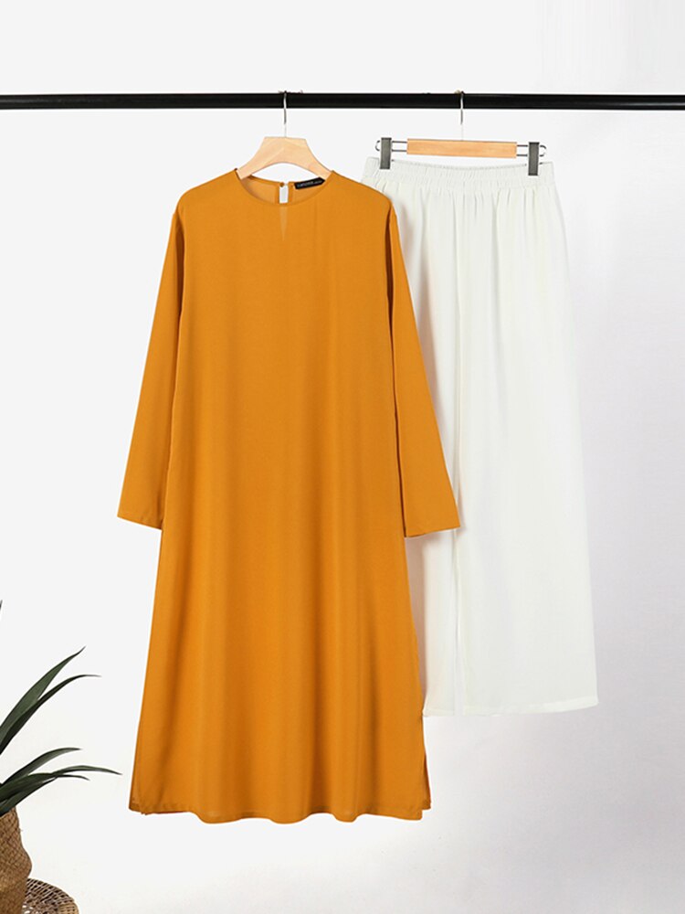 ZANZEA Fashion Muslim Sets 2PCS Long Sleeve Split Hem Tops Loose Troousers Woman Vintage Loose Urban Tracksuits 2023 Oversized ZANZEA Fashion Muslim Sets 2PCS Long Sleeve Split Hem Tops Loose Troousers Woman Vintage Loose Urban Tracksuits 2023 Oversized